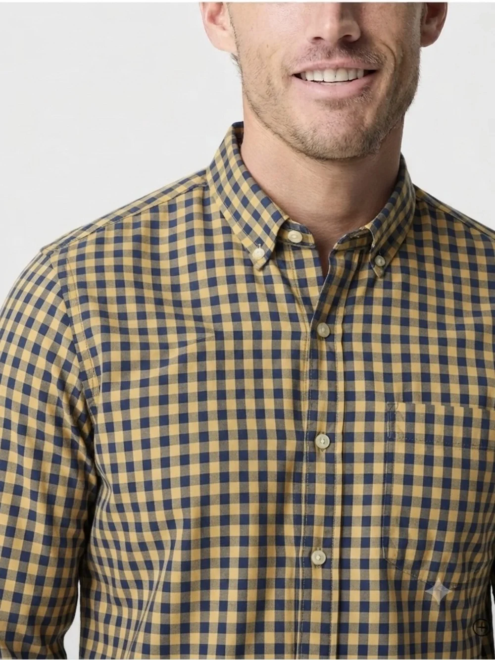 J. Crew Yellow and Navy Gingham Button-Down Shirt